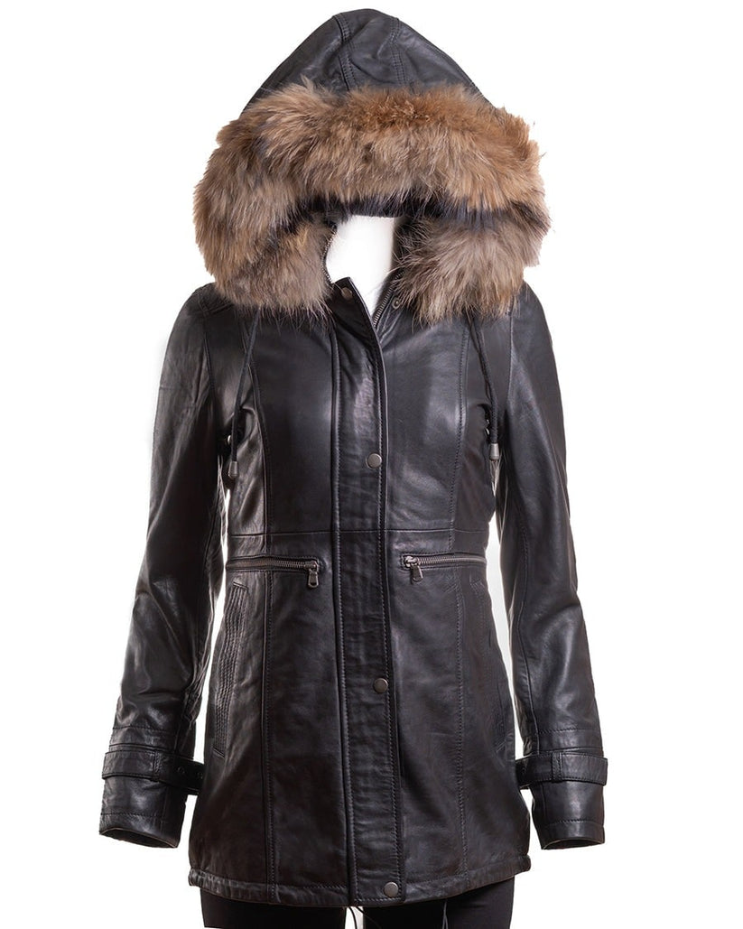 Removable Hood Leather Coat