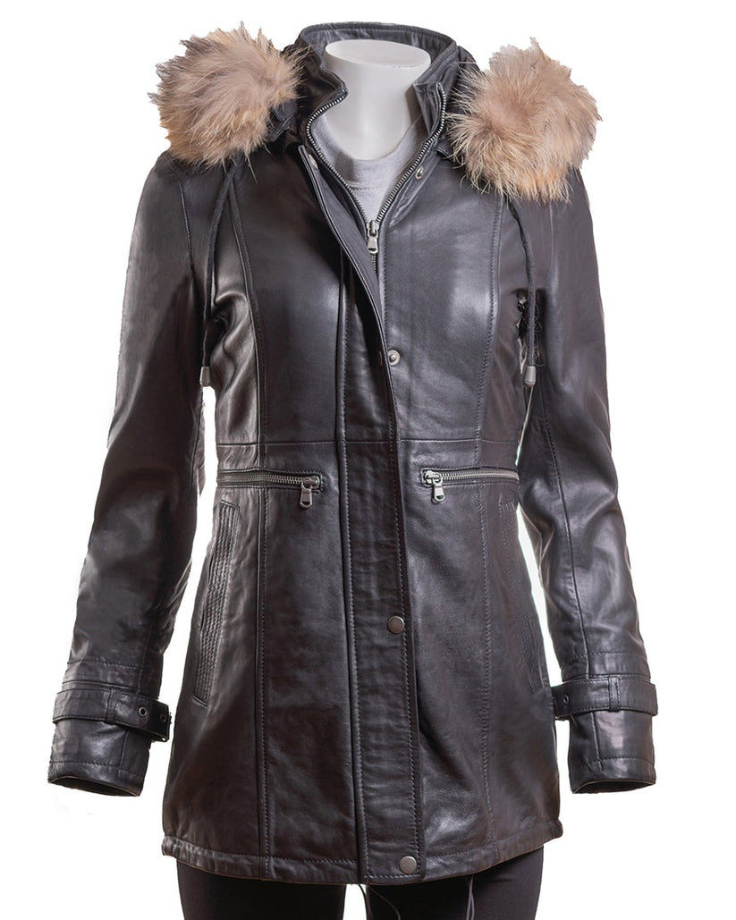 Removable Hood Leather Coat