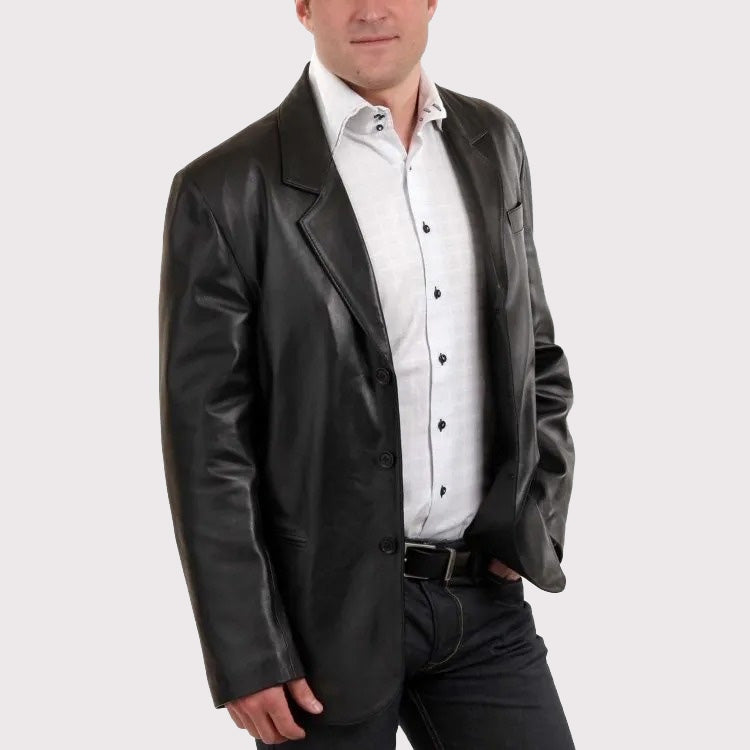 Men’s Black Lambskin Leather Blazer – Soft & Stylish Coat