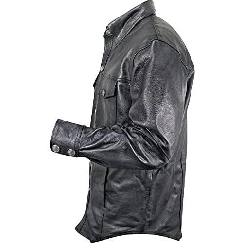 Men’s Black Genuine Leather Shirt – Vintage Buffalo Button Edition
