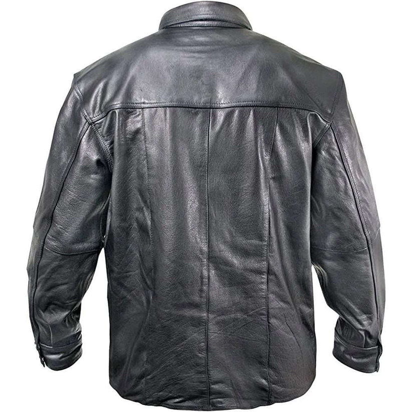 Men’s Black Genuine Leather Shirt – Vintage Buffalo Button Edition