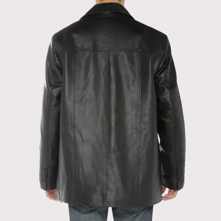 Men's Black Lambskin Leather Overcoat Blazer Jacket