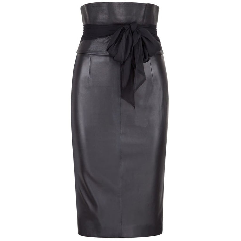 Women’s High Waist Black Leather Pencil Skirt – Sleek & Sculpted Fit