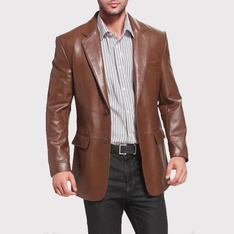 Men’s Brown Lambskin Leather Blazer – Branded Luxury Fit