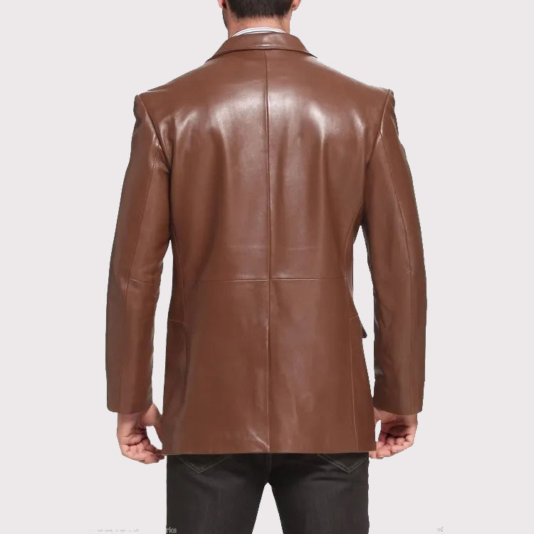 Men’s Brown Lambskin Leather Blazer – Branded Luxury Fit
