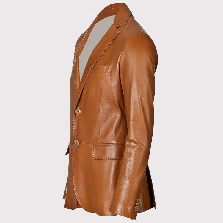 Men’s Brown Lambskin Leather Blazer Coat