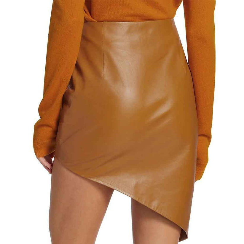 Women’s Brown Wrap Leather Skirt – Genuine Leather Elegance