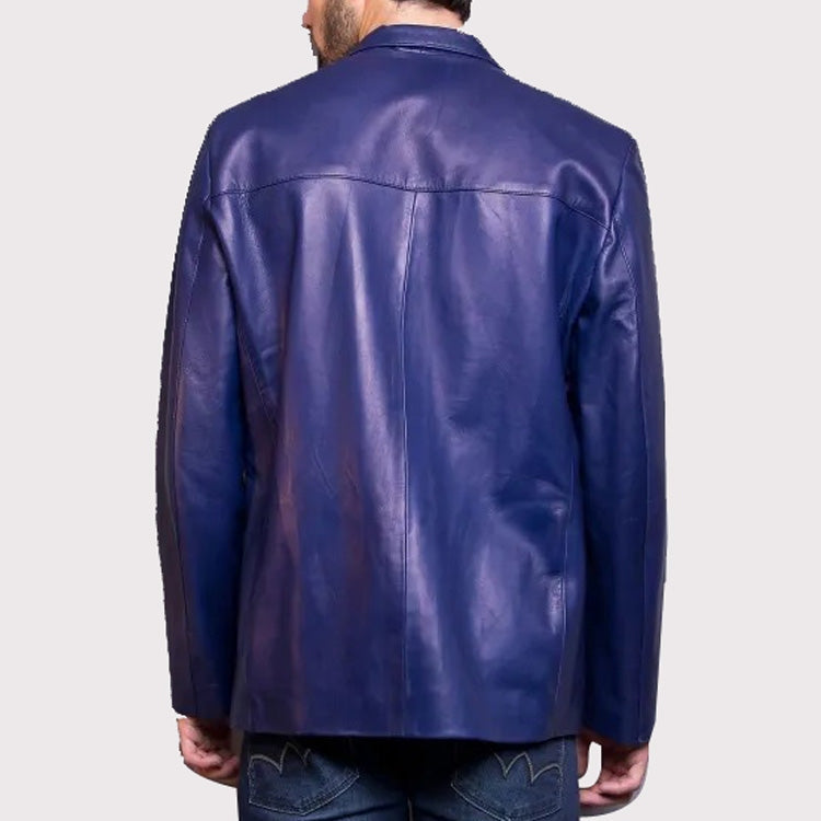 Men’s Classic Blue Leather Blazer – Stylish Jacket Coat