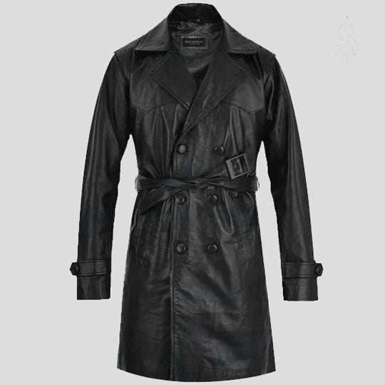 Men's Vintage Brown Lambskin Leather Trench Coat