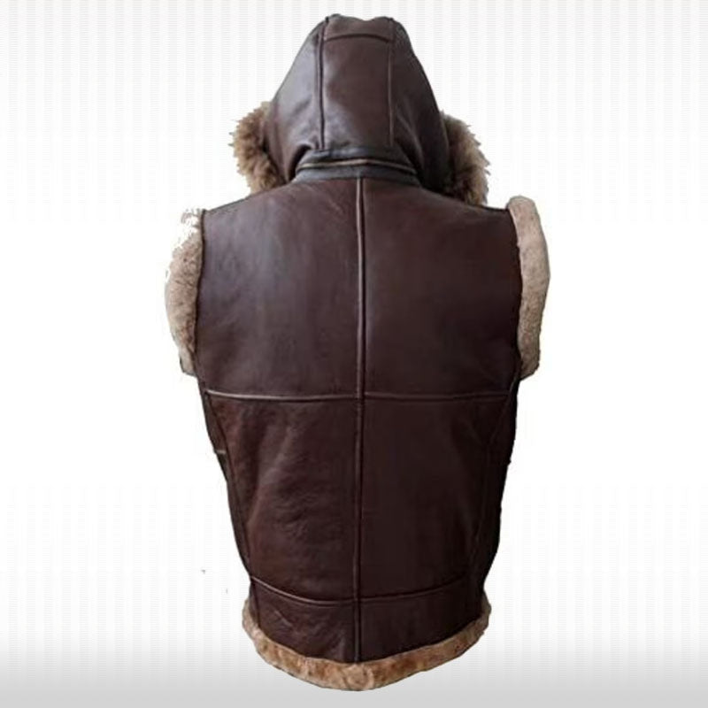 Men’s Custom Hooded Shearling Sheepskin Leather Vest