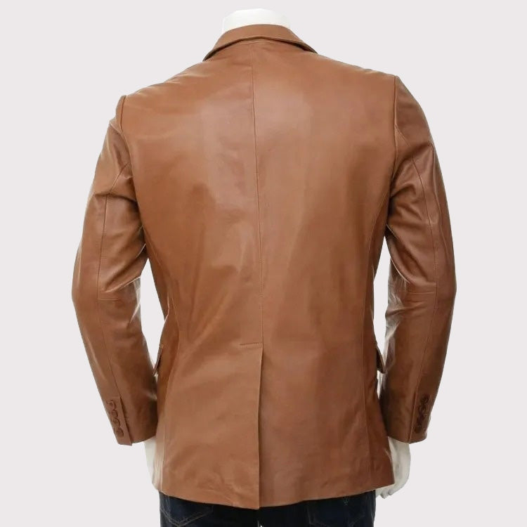 Men's Designer Brown Lambskin Leather Blazer – Two-Button Tailored Fit