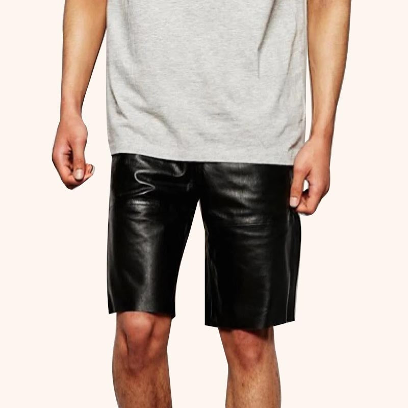 Men’s Designer Pure Black Leather Shorts