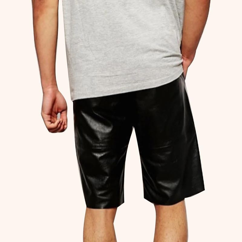 Men’s Designer Pure Black Leather Shorts