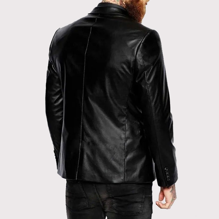 Men’s Elegant Black Lambskin Leather Blazer Coat