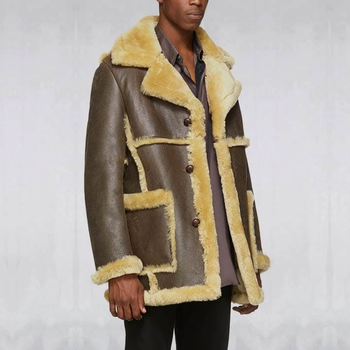 Men's Brown Shearling Sheepskin Leather Jacket – Winter Fur Coat Style