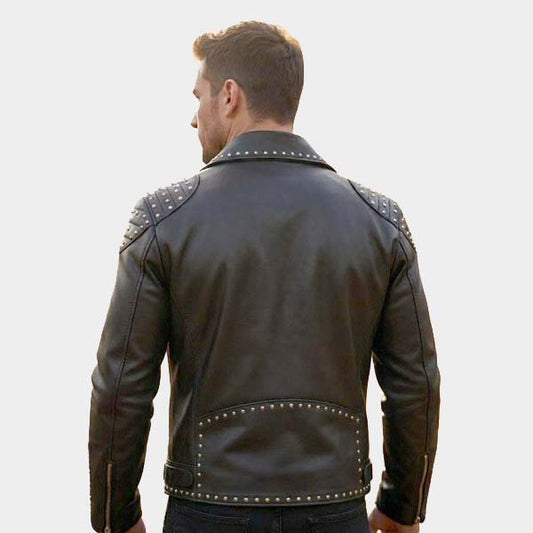 Men Handmade Studded Black Leather Moto Jacket Men Handmade Studded Black Leather Moto Jacket