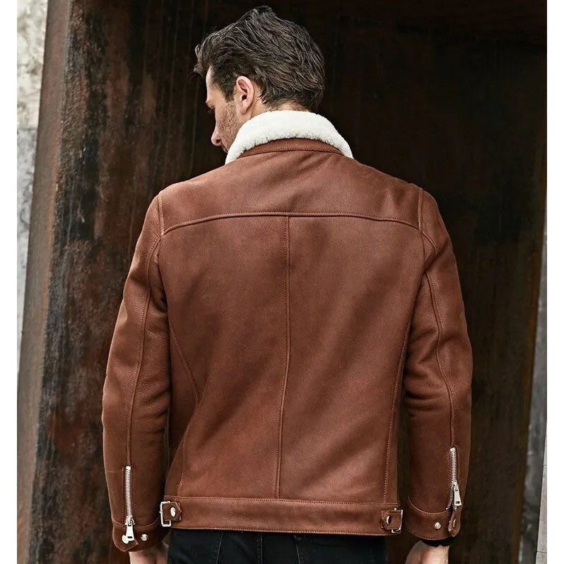 Men’s B3 Shearling Flight Jacket – Turn-Down Collar Winter Bomber Coat