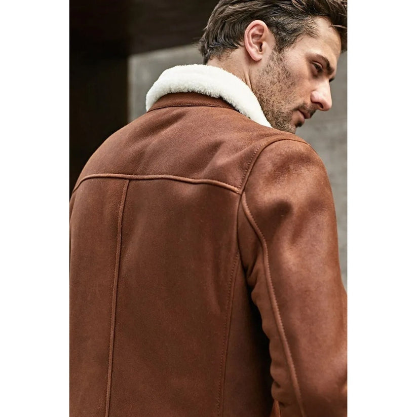 Men’s B3 Shearling Flight Jacket – Turn-Down Collar Winter Bomber Coat