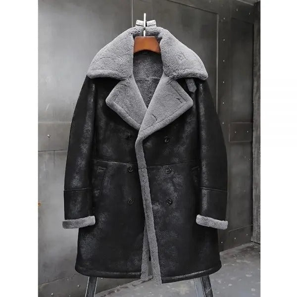 Men’s Black B7 Shearling Bomber Coat - Premium Leather Outerwear