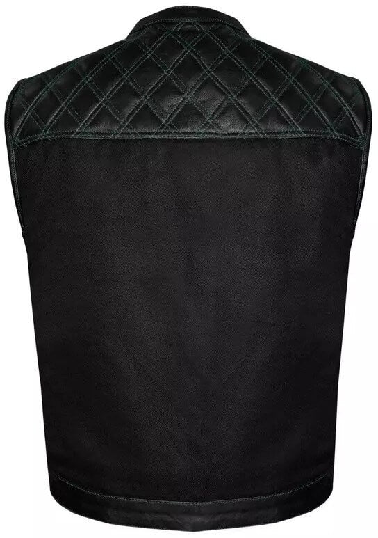 Men’s Black Biker Vest – Diamond Quilted Motorcycle Leather Vest