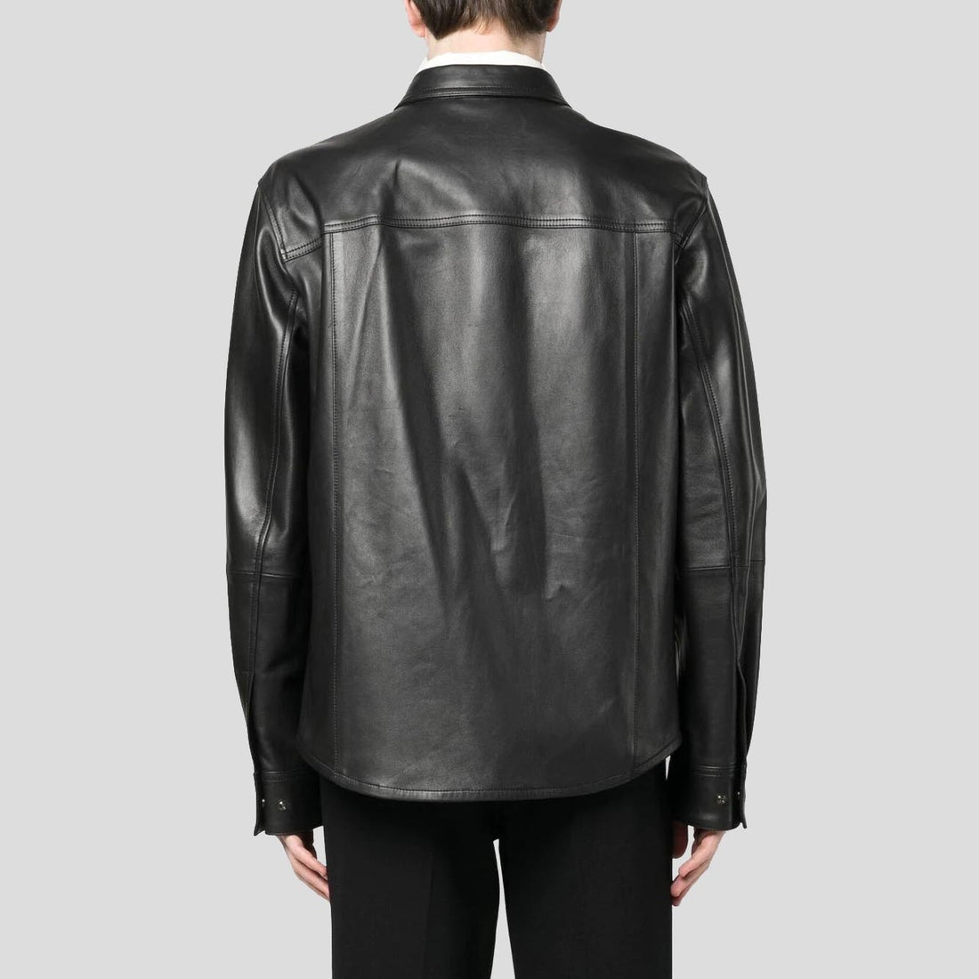 Men’s Black Lambskin Leather Shirt – Classic Chest Pocket Edition