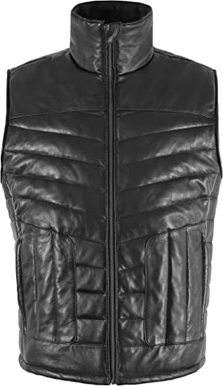 Men’s Black Quilted Puffer Leather Vest – Winter Street Style