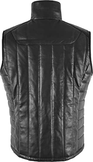 Men’s Black Quilted Puffer Leather Vest – Winter Street Style
