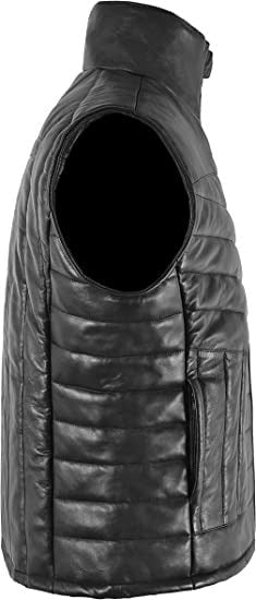 Men’s Black Quilted Puffer Leather Vest – Winter Street Style