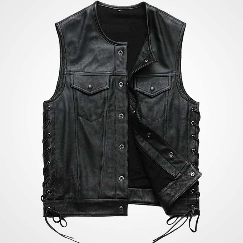 Men’s Black Sheepskin Leather Biker Vest