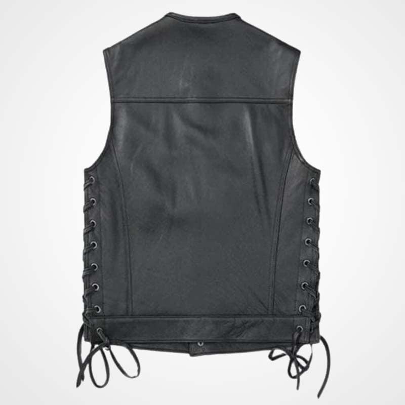 Men’s Black Sheepskin Leather Biker Vest