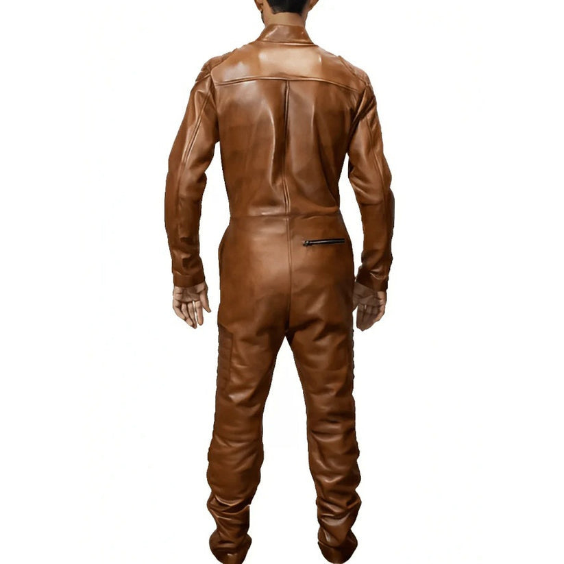 Men's Brown Biker Leather Jumpsuit – Rugged, Edgy & Stylish