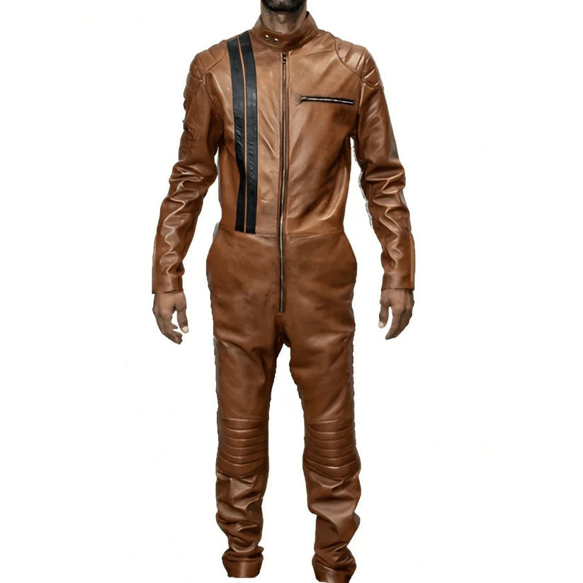 Men's Brown Biker Leather Jumpsuit – Rugged, Edgy & Stylish