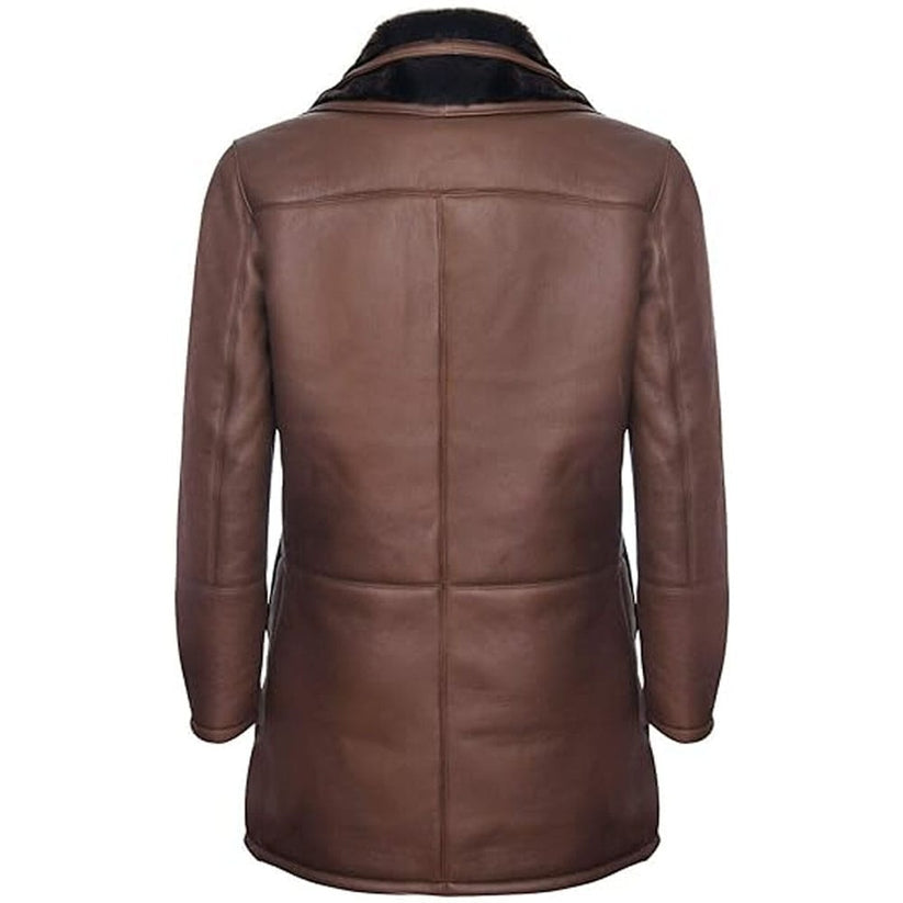 Men’s Brown Shearling Trench Coat – Double Collar Long Winter Coat
