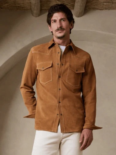 Men’s Brown Suede Leather Shirt – Full Sleeve Western Style