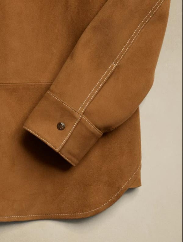 Men’s Brown Suede Leather Shirt – Full Sleeve Western Style