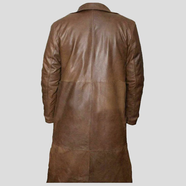 Men’s Brown Lambskin Leather Long Trench Coat