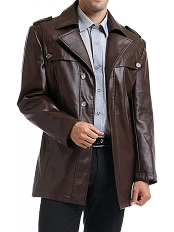Men’s Brown Leather Moto Jacket – Classic Single-Breasted Style