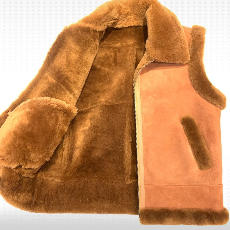 Men’s Brown Suede Shearling Leather Vest