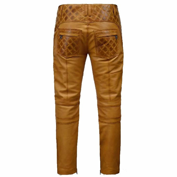 Men's Burnt Brown Slim Fit Genuine Leather Pants