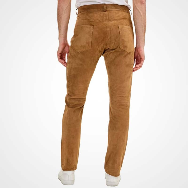Men’s Camel Suede Slim Fit Leather Pants