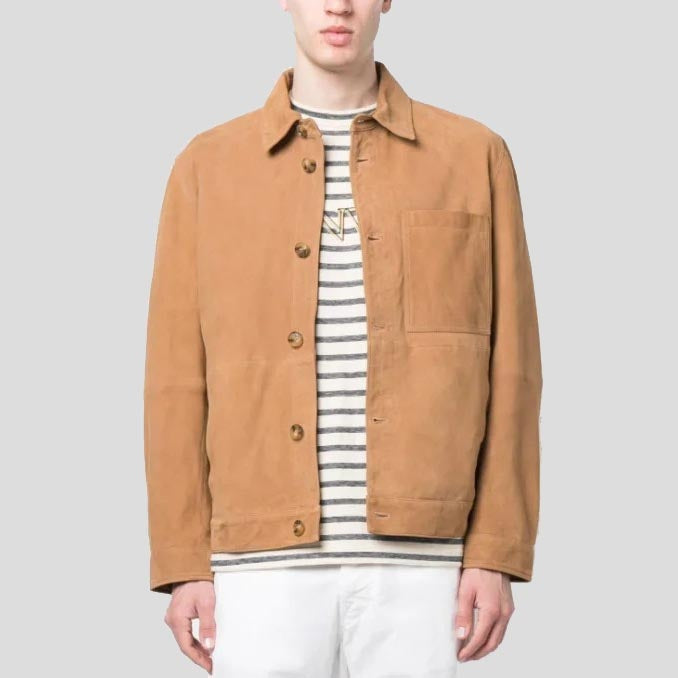 Men’s Caramel Brown Suede Leather Shirt – Classic Soft Touch