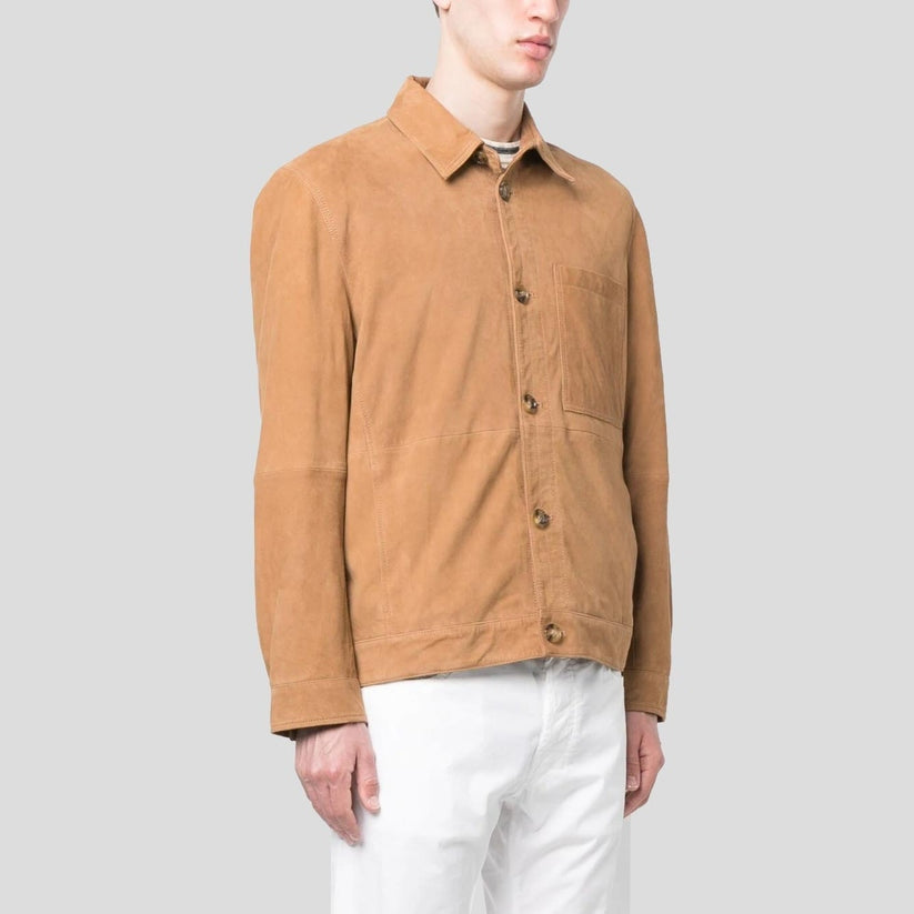Men’s Caramel Brown Suede Leather Shirt – Classic Soft Touch