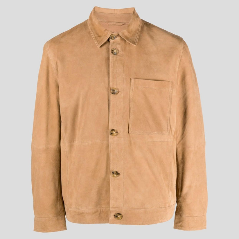 Men’s Caramel Brown Suede Leather Shirt – Classic Soft Touch