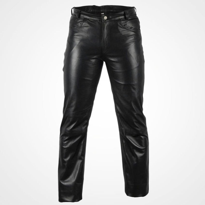 Men’s Classic Black Leather Motorcycle Pants – Premium Fit