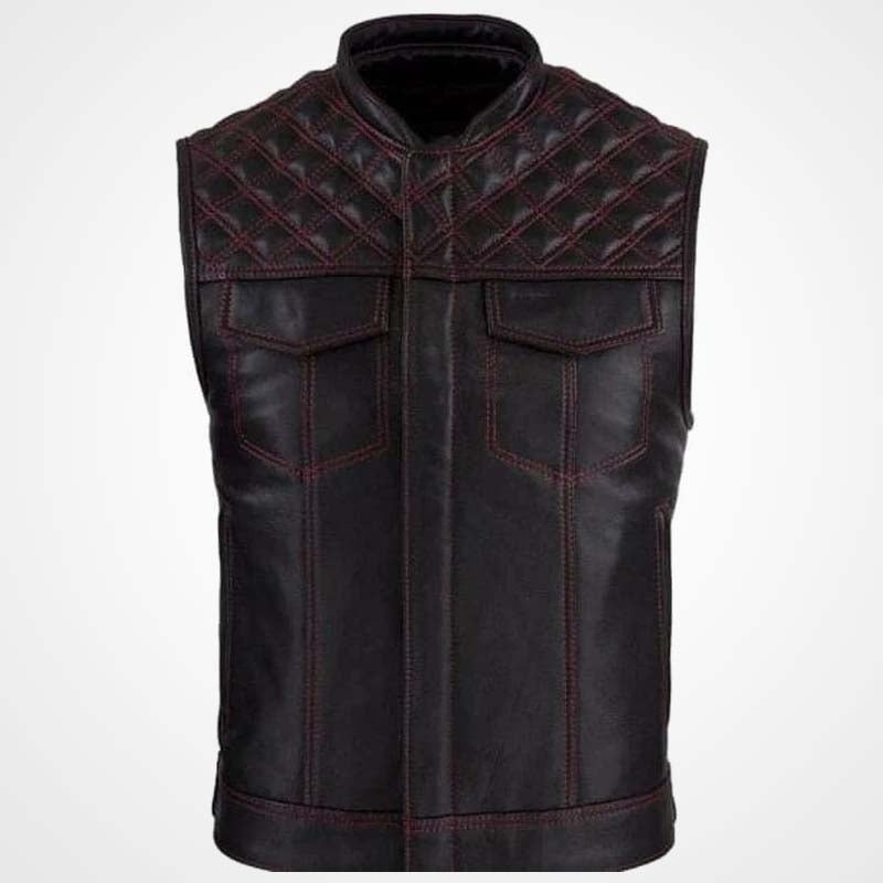 Men’s Diamond-Stitched Cowhide Leather Motorcycle Vest
