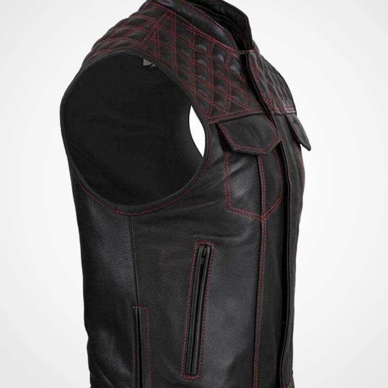 Men’s Diamond-Stitched Cowhide Leather Motorcycle Vest