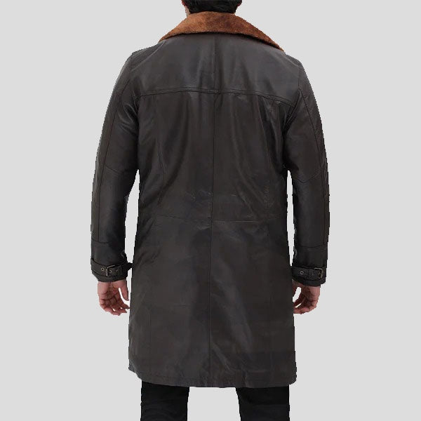 Men's Dark Brown Shearling Trench Coat – Real Leather Winter Essential