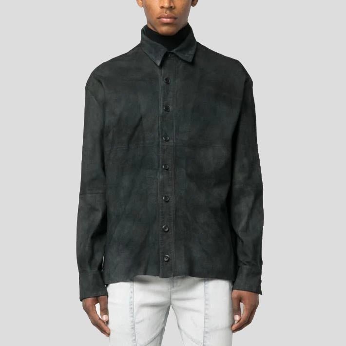 Men’s Distressed Black Suede Leather Shirt – Urban Edge Edition