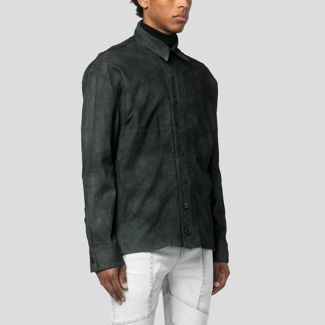 Men’s Distressed Black Suede Leather Shirt – Urban Edge Edition
