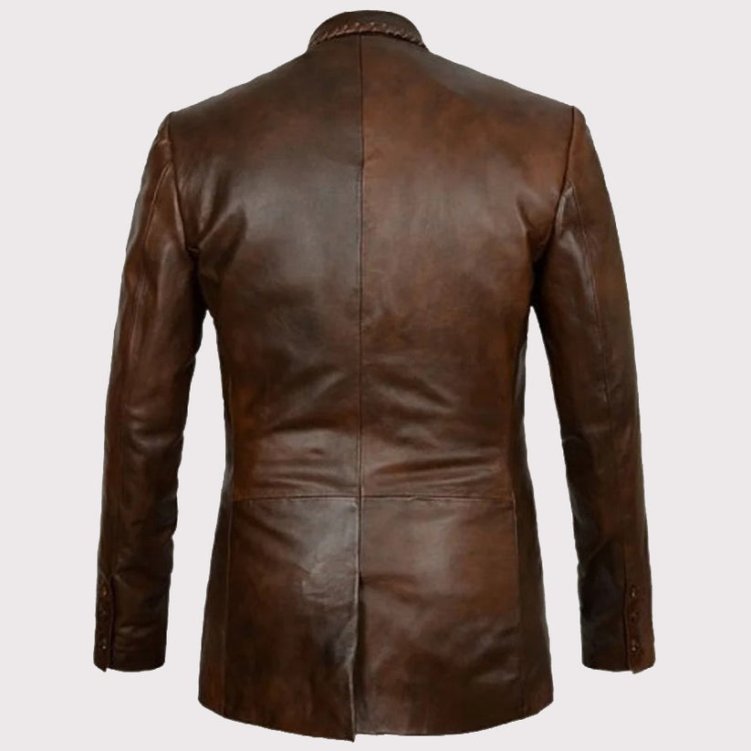 Men's Distressed Brown Leather Blazer – Stylish Vintage Elegance